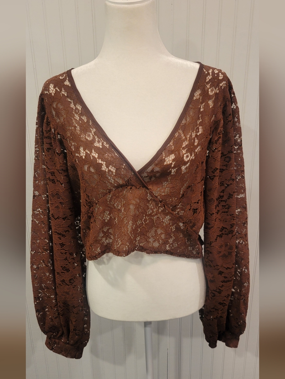 EARTHBOUND Brown Lace Wrap Crop Top